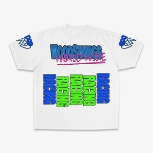 Mood Swings Moto Racing Tee Neon White Size Large NWT